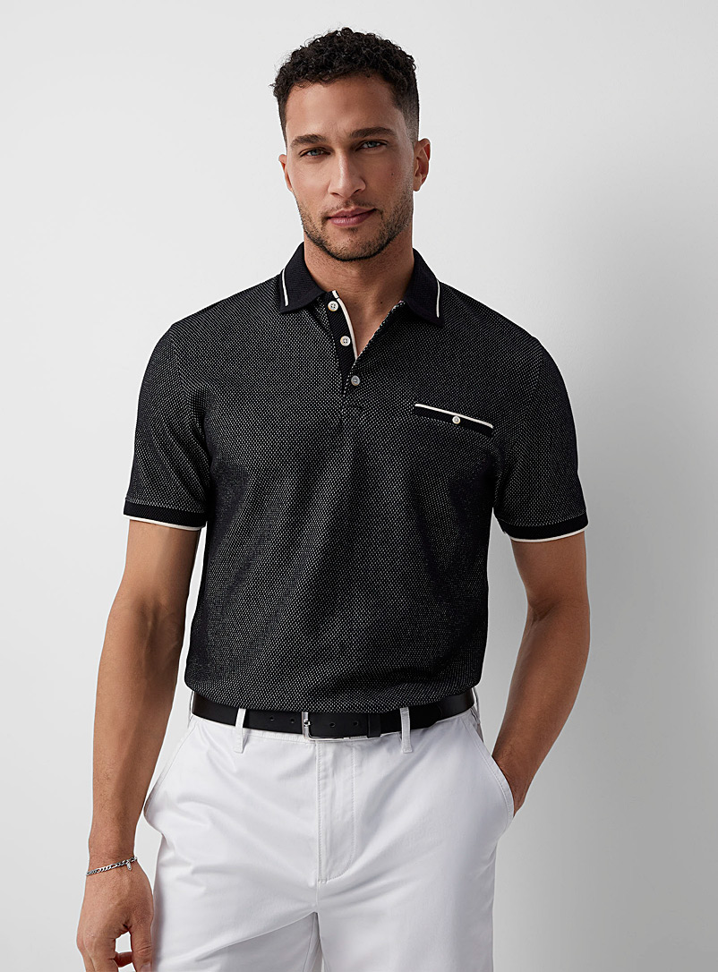 Le 31 Black Embossed honeycomb polo Made with Liberty Fabric for men
