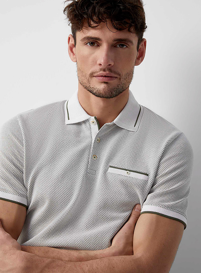 Le 31 White Embossed honeycomb polo Made with Liberty Fabric for men
