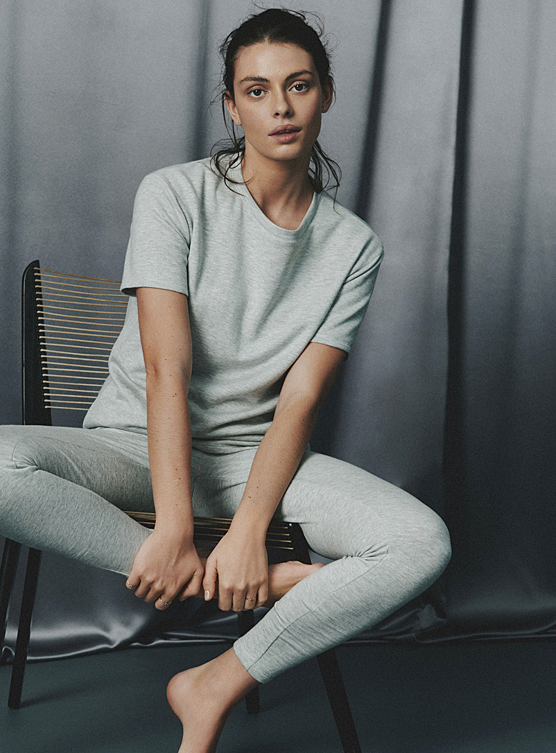 Miiyu Light Grey Brushed-back modal lounge T-shirt for women