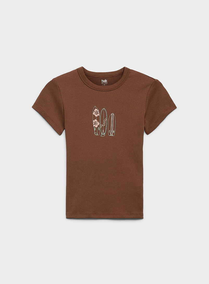 Twik Hibiscus Appliqu&eacute; mini-sleeve crew-neck T-shirt Super slim fit for women
