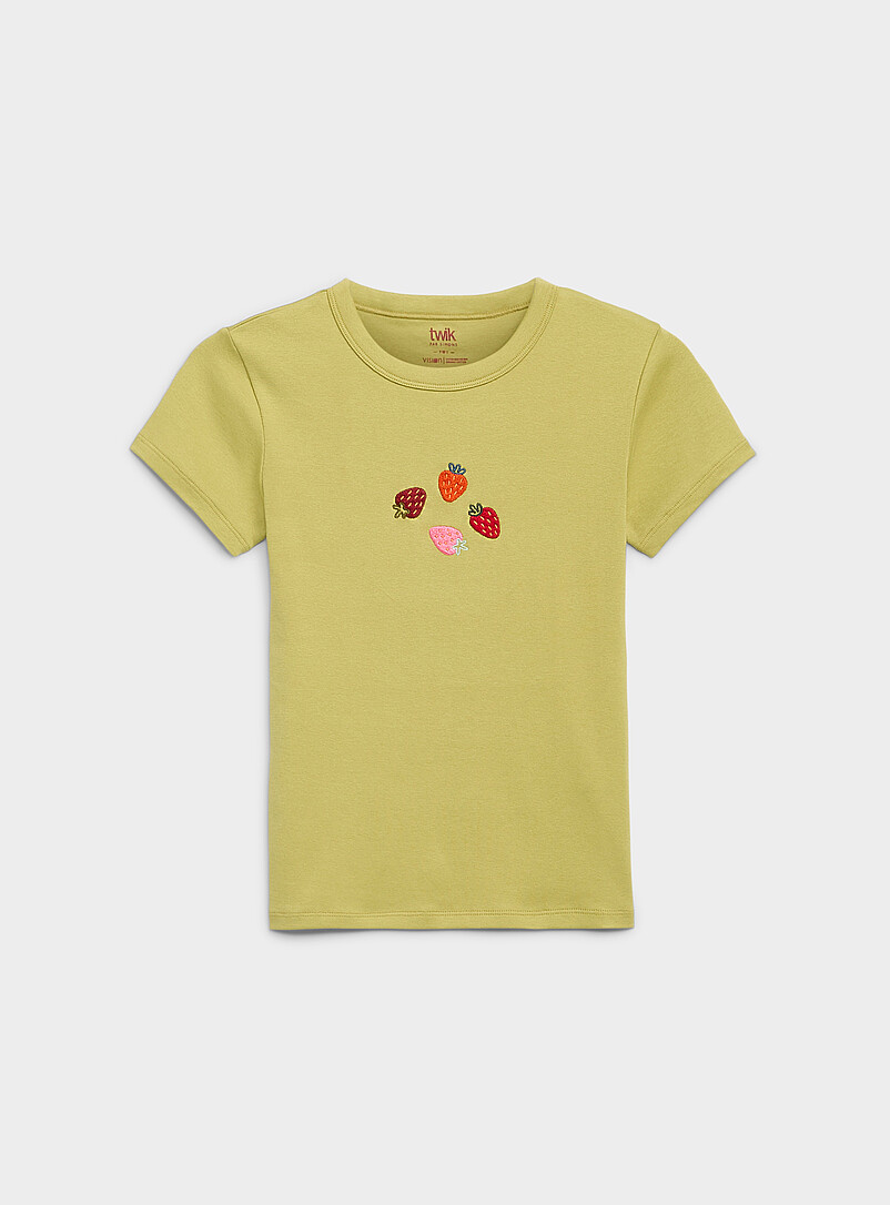 Twik Hibiscus Appliqu&eacute; mini-sleeve crew-neck T-shirt Super slim fit for women