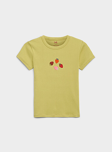 Twik: Le t-shirt col rond minimanches applique Coupe tr&egrave;s ajust&eacute;e Jaune ma&iuml;s - Vanille pour femme