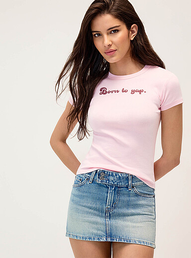 Appliqu&eacute; mini-sleeve crew-neck T-shirt Super slim fit