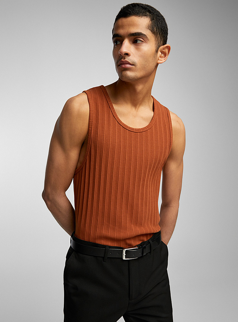 Le 31 Fawn/Tobacco Mixed-rib jersey tank for men