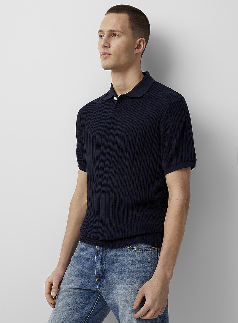 Embossed Rib Knit Men's Polo Shirts | Simons