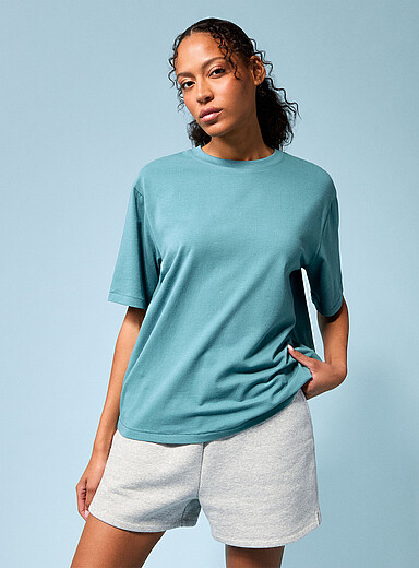 I.FIV5 Teal Oversized stretch cotton T-shirt for women