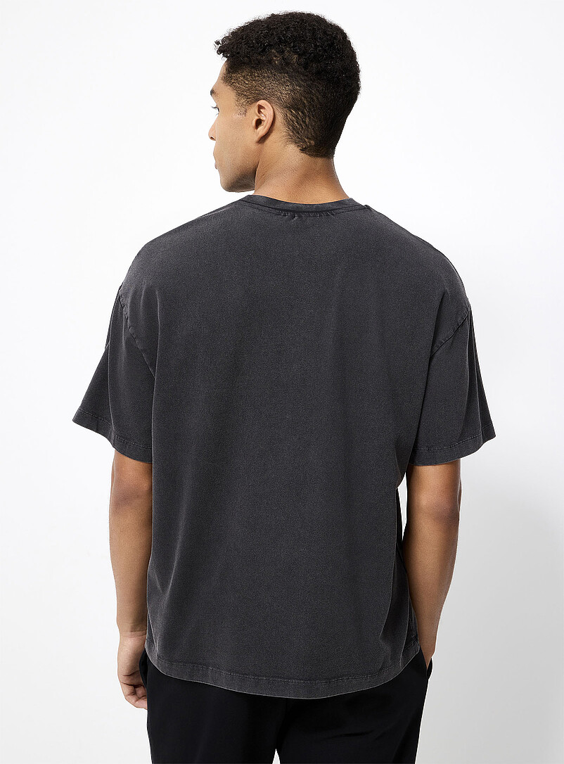 I.FIV5: Le t-shirt coton extensible effet d&eacute;lav&eacute; Noir pour homme