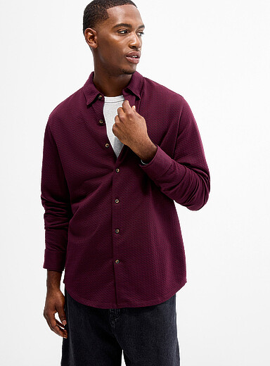 Le 31 Patterned Red Argyle jacquard knit shirt for men