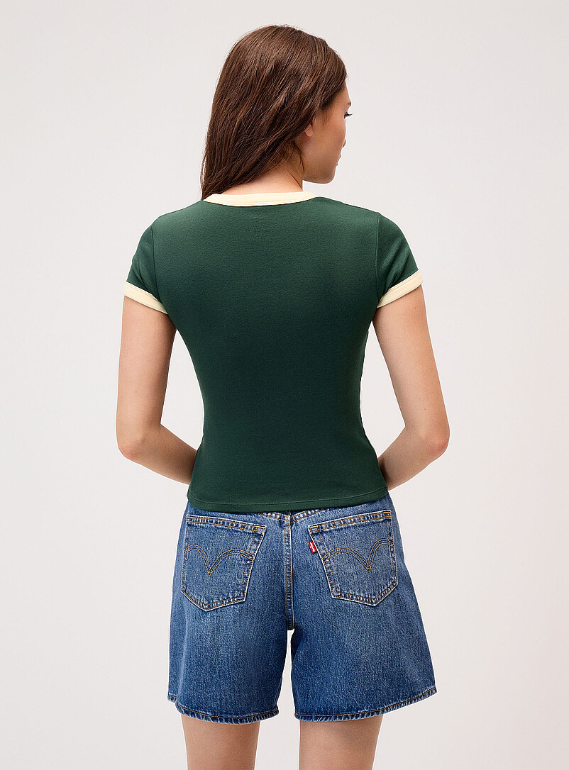 Twik: Le t-shirt graphique bords contraste &Eacute;cru &agrave; motifs pour femme