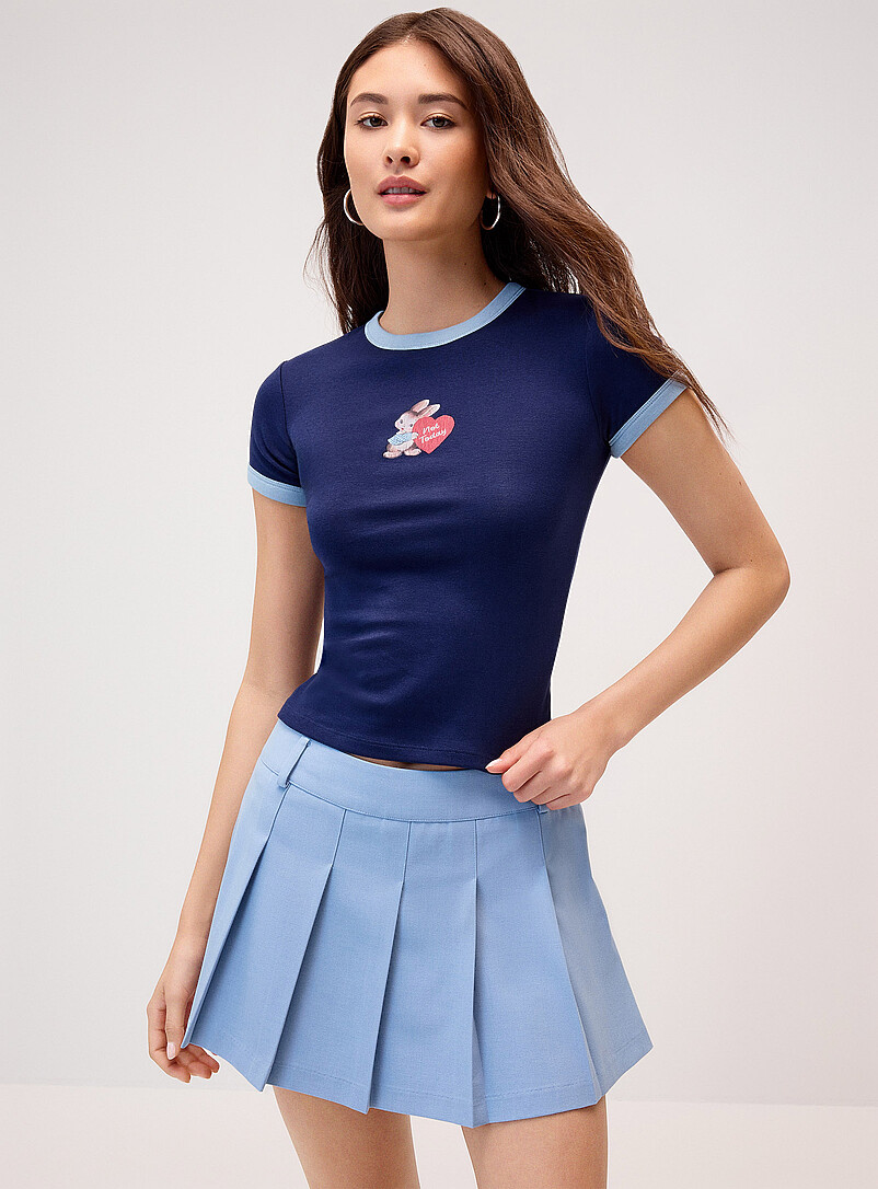 Twik: Le t-shirt graphique bords contraste &Eacute;cru &agrave; motifs pour femme