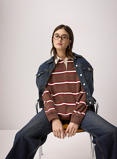 Twik Brown Colourful rugby-stripe polo for women