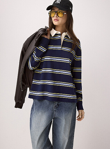 Twik Indigo/Dark Blue Colourful rugby-stripe polo for women