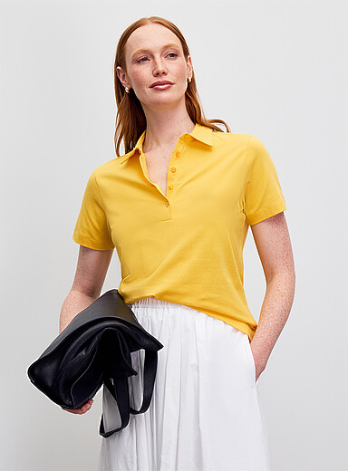 Contemporaine Sunflower Yellow Organic cotton plain polo shirt for women