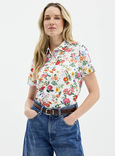 Contemporaine: Le polo jersey extensible &agrave; motif Blanc pour femme