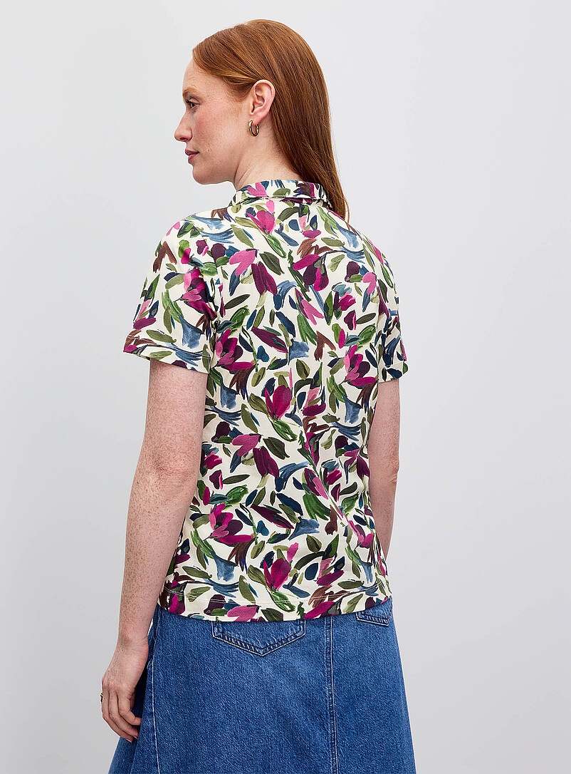 Contemporaine Ecru/Linen Patterned stretch jersey polo shirt for women