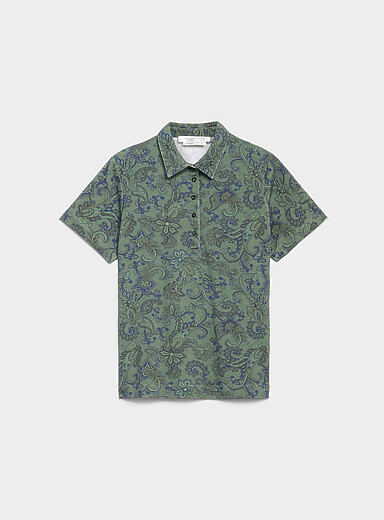 Contemporaine: Le polo jersey extensible &agrave; motif &Eacute;cru &agrave; motifs pour femme