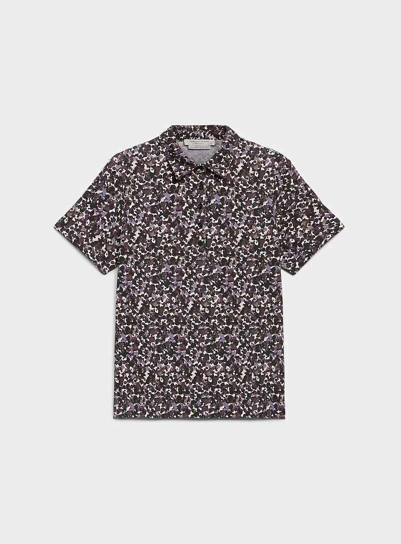 Contemporaine Ecru/Linen Patterned stretch jersey polo shirt for women