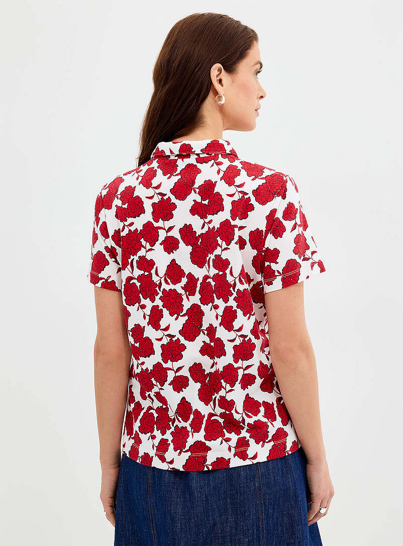 Contemporaine Ecru/Linen Patterned stretch jersey polo shirt for women