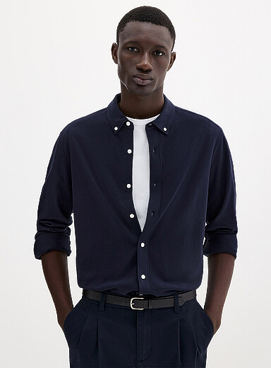 Le 31 Navy blue Piqu&eacute;-knit shirt <b>Modern fit</b> for men