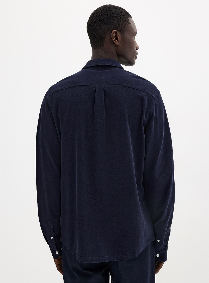 Le 31 Navy blue Piqu&eacute;-knit shirt <b>Modern fit</b> for men