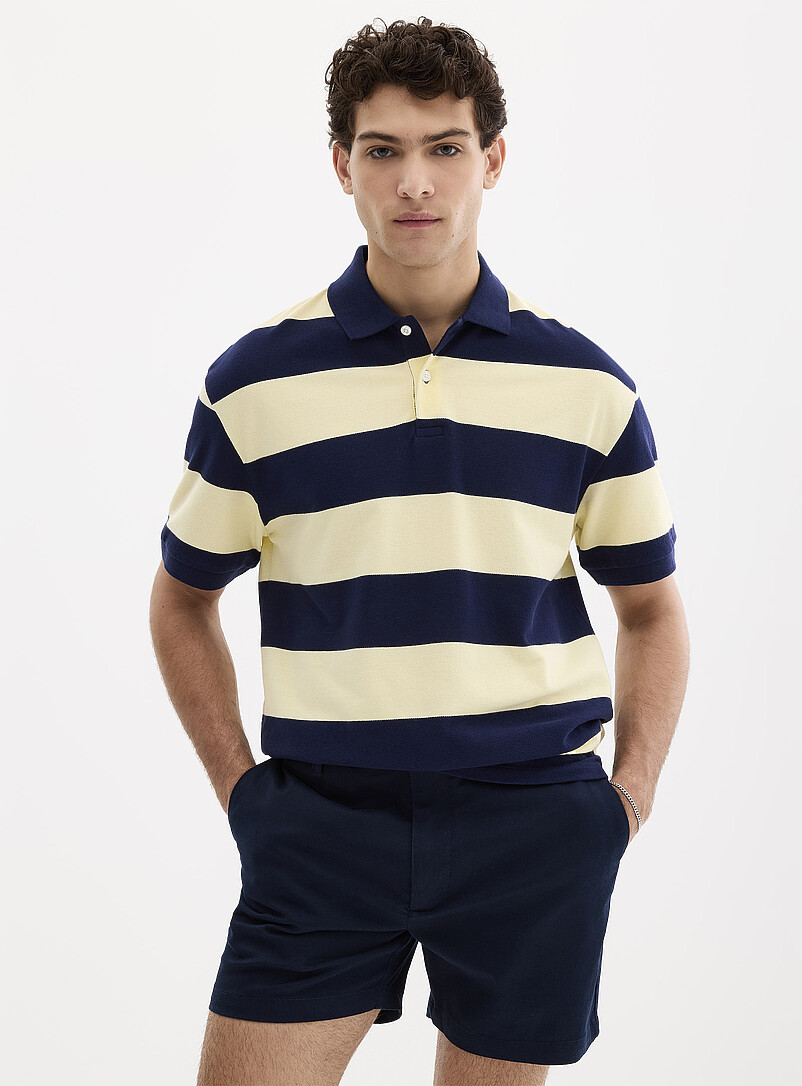 Le 31 Teal Club-stripe piqu&eacute; polo <b>Standard fit</b> for men