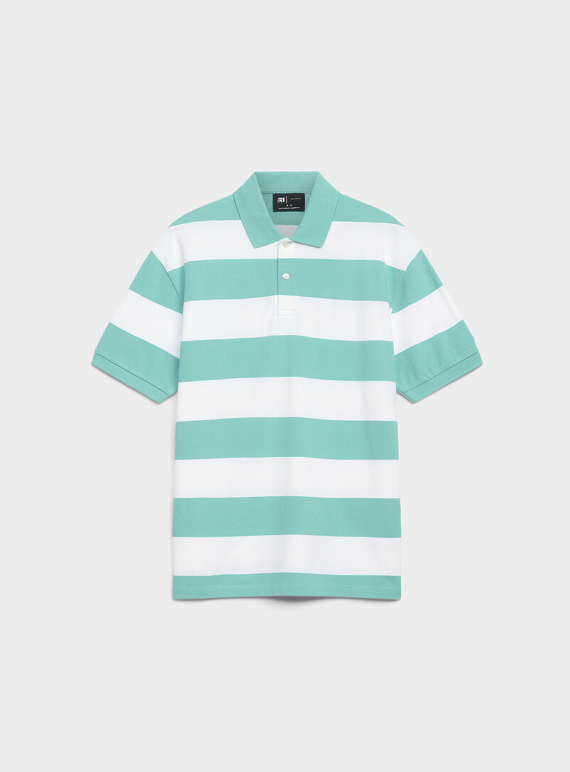 Le 31 Teal Club-stripe piqu&eacute; polo <b>Standard fit</b> for men