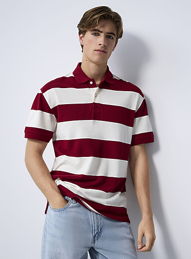 Le 31 Teal Club-stripe piqu&eacute; polo <b>Standard fit</b> for men