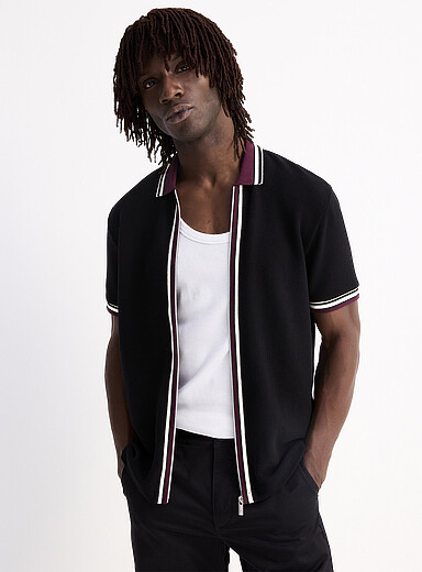Le cardigan zipp&eacute; col polo jersey alv&eacute;ol&eacute; <b>Coupe standard</b>