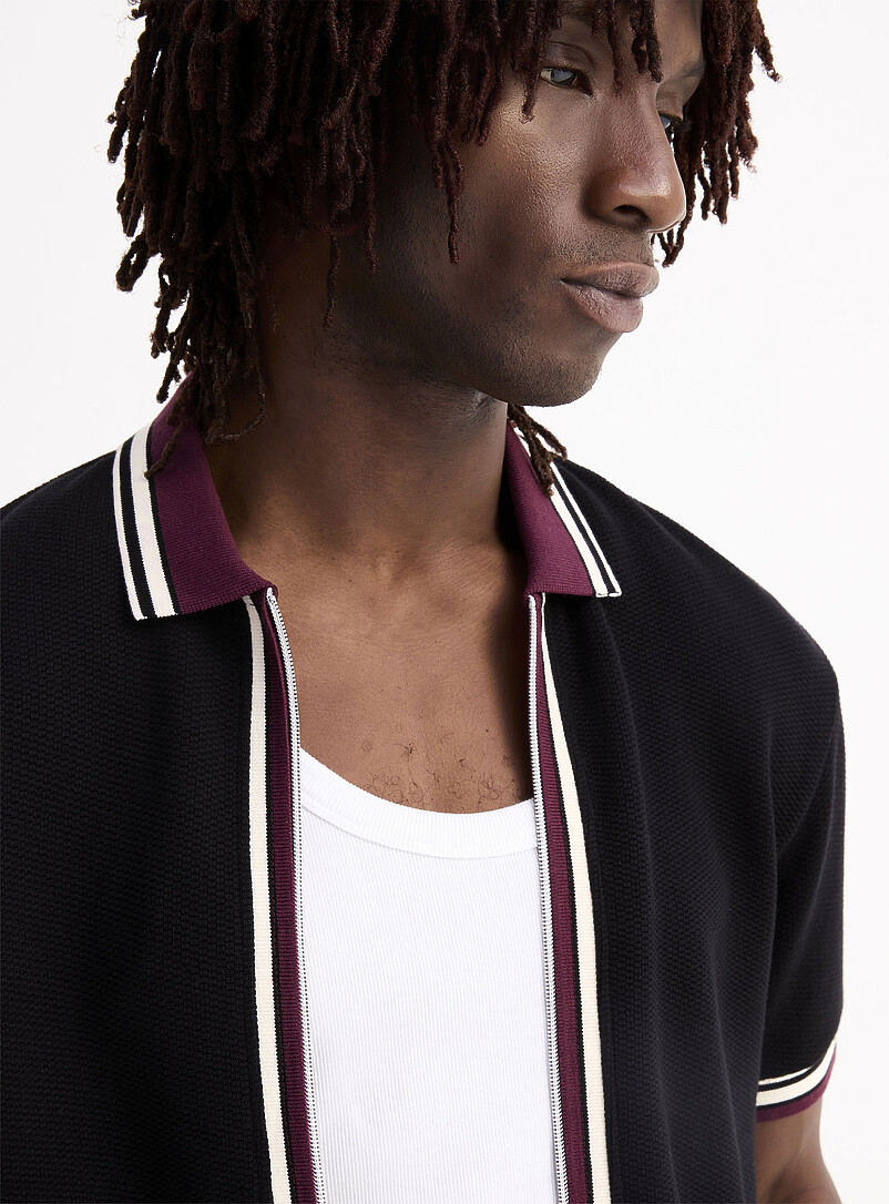 Le 31 Off White Zipped polo-collar waffled jersey cardigan <b>Standard fit</b> for men