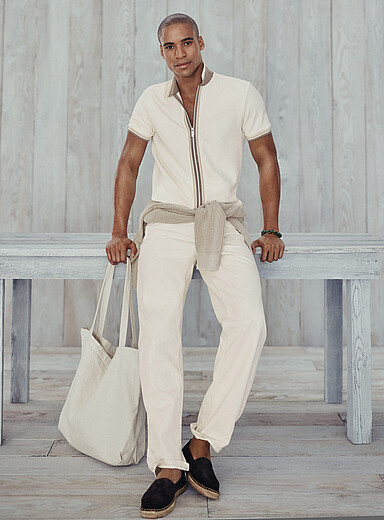 Le cardigan zipp&eacute; col polo jersey alv&eacute;ol&eacute; <b>Coupe standard</b>