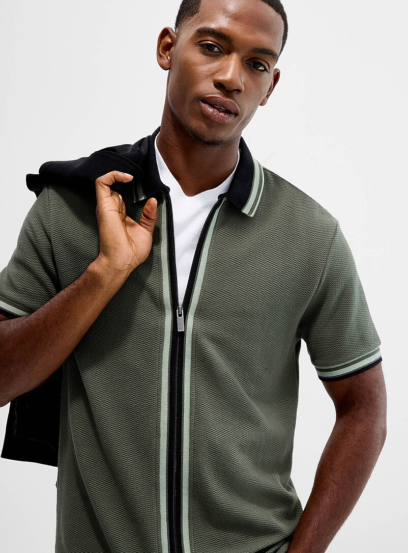 Zipped polo-collar waffled jersey cardigan Standard fit | Le 31