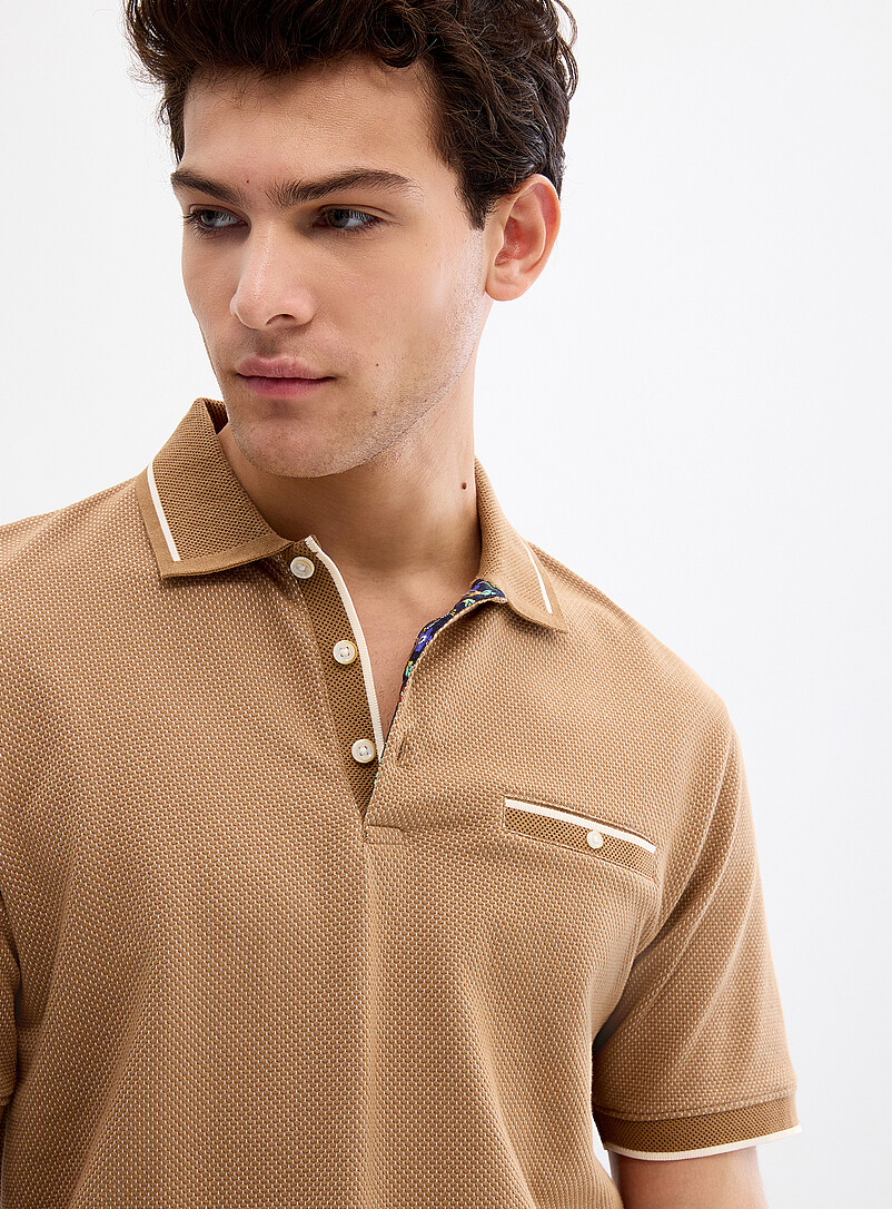 Le 31: Le polo emboss&eacute; alv&eacute;ole <b>Fait d'un tissu Liberty Fabric</b> Brun pour homme