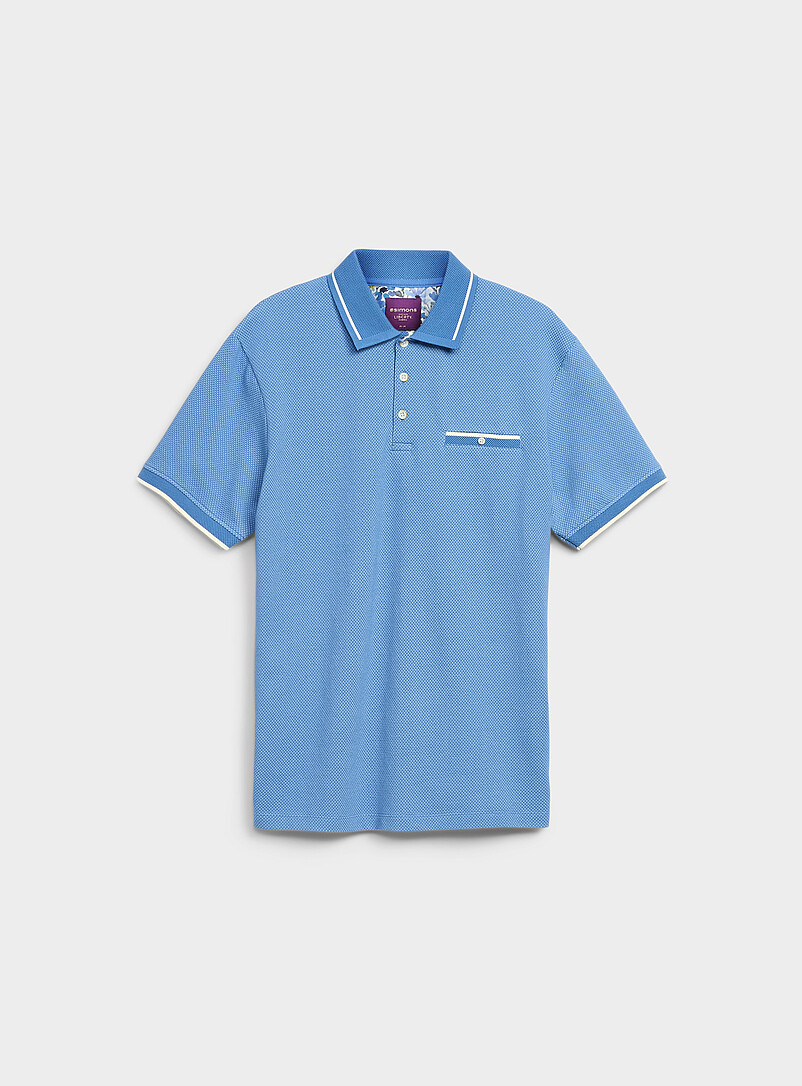 Le 31 Navy/Midnight Blue Embossed honeycomb polo <b>Made with Liberty Fabric</b> for men