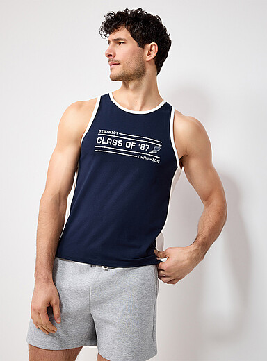 I.FIV5 Navy/Midnight Blue Retro fitness print tank for men