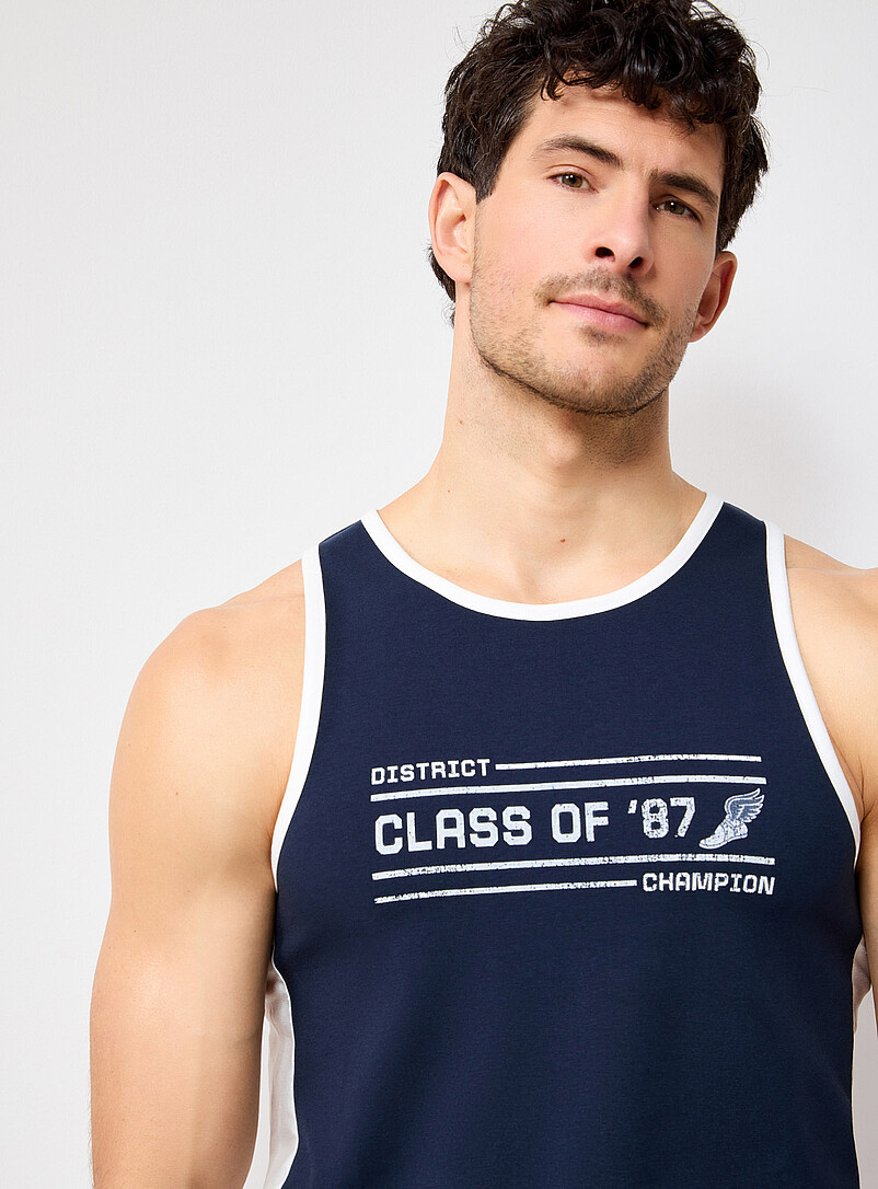 I.FIV5: La camisole imprim&eacute; <i>fitness</i> r&eacute;tro Bleu marine - Bleu nuit pour homme