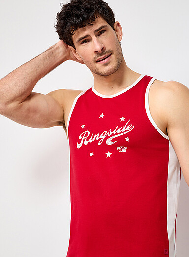 I.FIV5 Red Retro fitness print tank for men