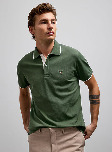 Le 31: Le polo piqu&eacute; broderie estivale Vert pour homme