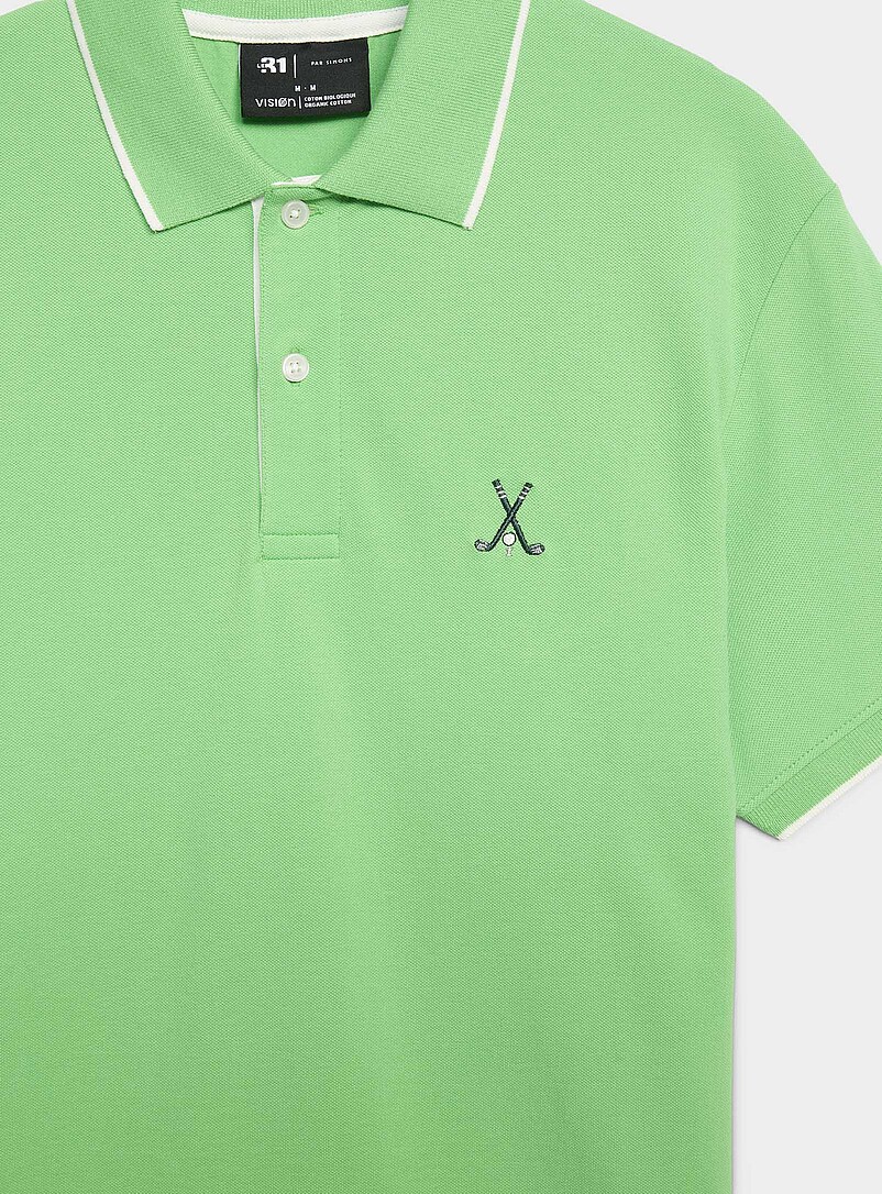 Le 31: Le polo piqu&eacute; broderie estivale Vert pistache - Menthe pour homme