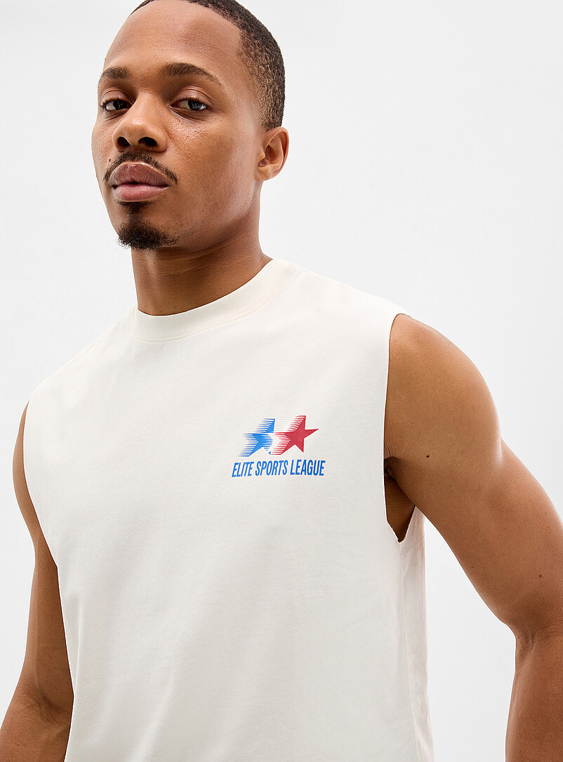 I.FIV5: Le t-shirt sans manches d&eacute;lav&eacute; coton bio Blanc cass&eacute; pour homme