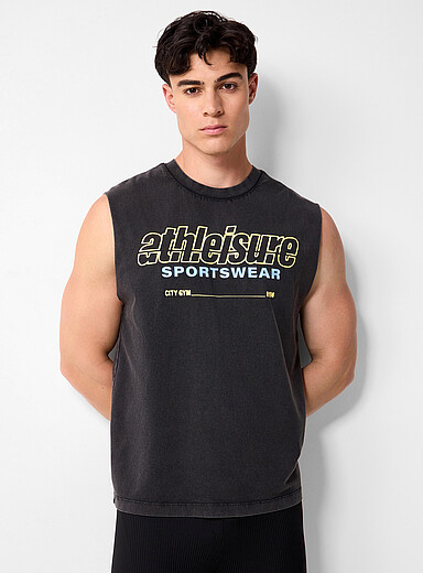 I.FIV5: Le t-shirt sans manches d&eacute;lav&eacute; coton bio Oxford pour homme