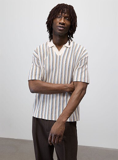 Le polo col Johnny rayures r&eacute;tro <b>Coupe confort</b>
