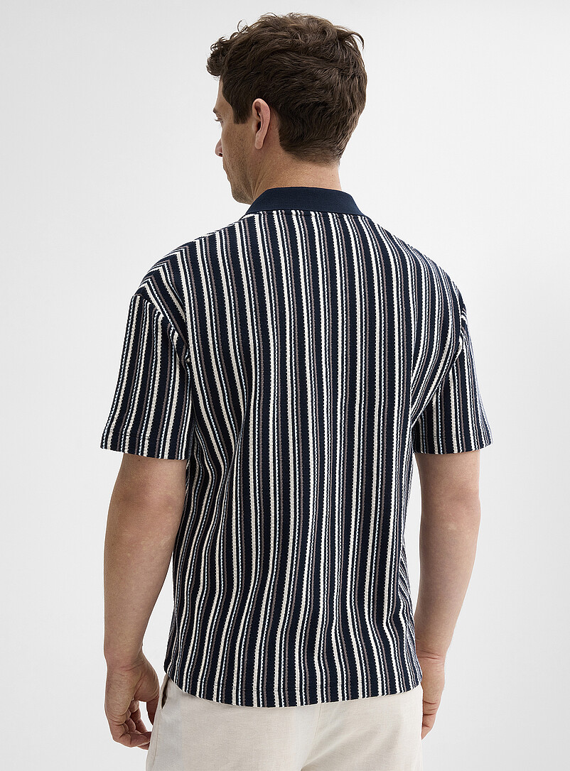 Le 31: Le polo col Johnny rayures r&eacute;tro <b>Coupe confort</b> Ivoire - Beige cr&egrave;me pour homme