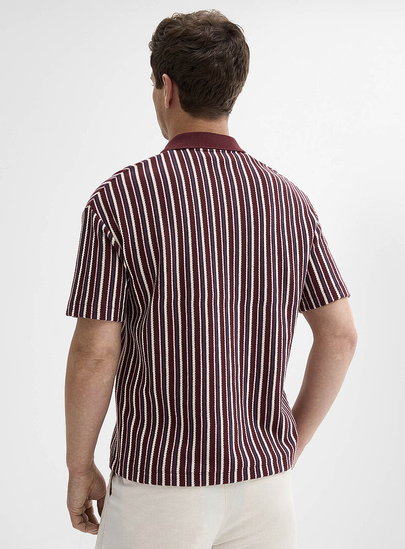 Le 31: Le polo col Johnny rayures r&eacute;tro <b>Coupe confort</b> Ivoire - Beige cr&egrave;me pour homme