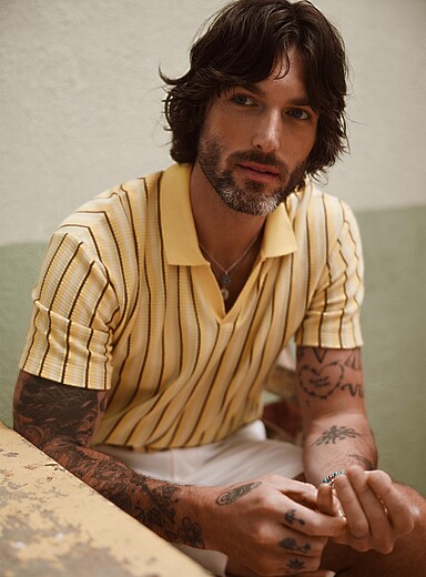 Retro stripe Johnny-collar polo <b>Comfort fit</b>