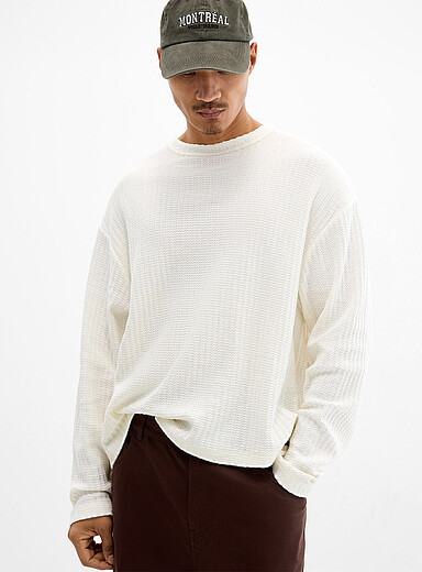 Pointelle stripe knit T-shirt <b>Oversized fit</b>