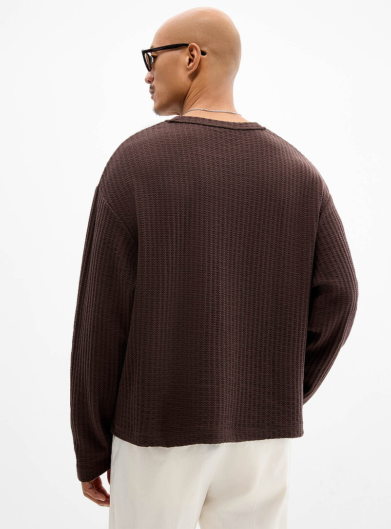 Le 31: Le t-shirt tricot rayure pointelle <b>Coupe surdimensionn&eacute;e</b> Bleu moyen - Ardoise pour homme