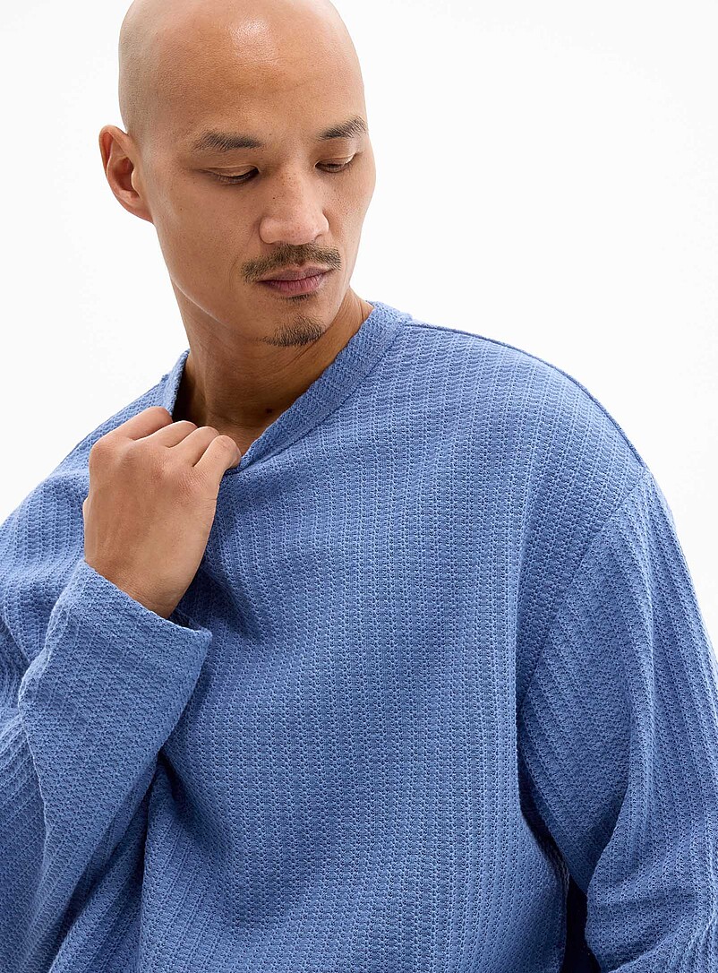 Le 31: Le t-shirt tricot rayure pointelle <b>Coupe surdimensionn&eacute;e</b> Bleu moyen - Ardoise pour homme