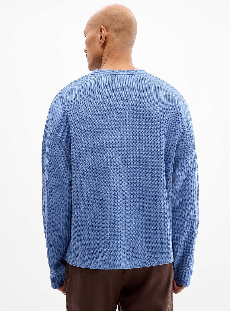 Le 31: Le t-shirt tricot rayure pointelle <b>Coupe surdimensionn&eacute;e</b> Bleu moyen - Ardoise pour homme