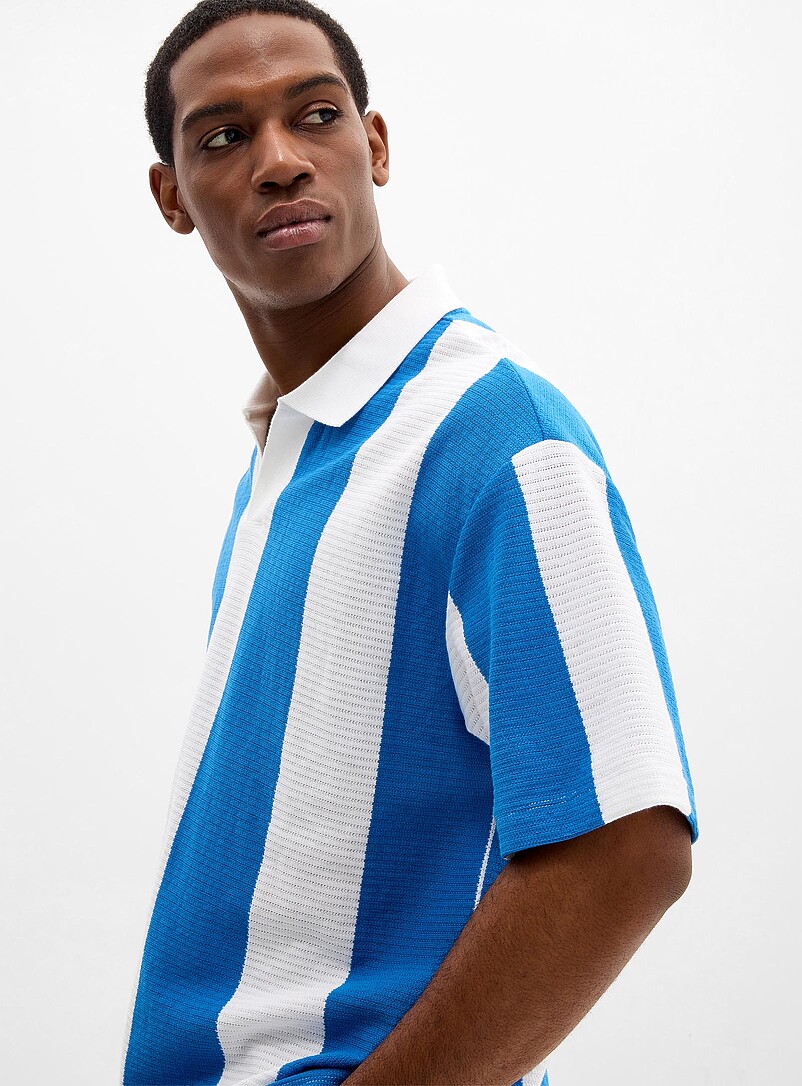 Le 31: Le polo col johnny jersey ajour&eacute; ray&eacute; Orange pour homme