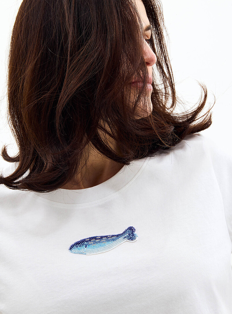 Contemporaine Fish Small beads pure organic cotton boxy-fit T-shirt for women